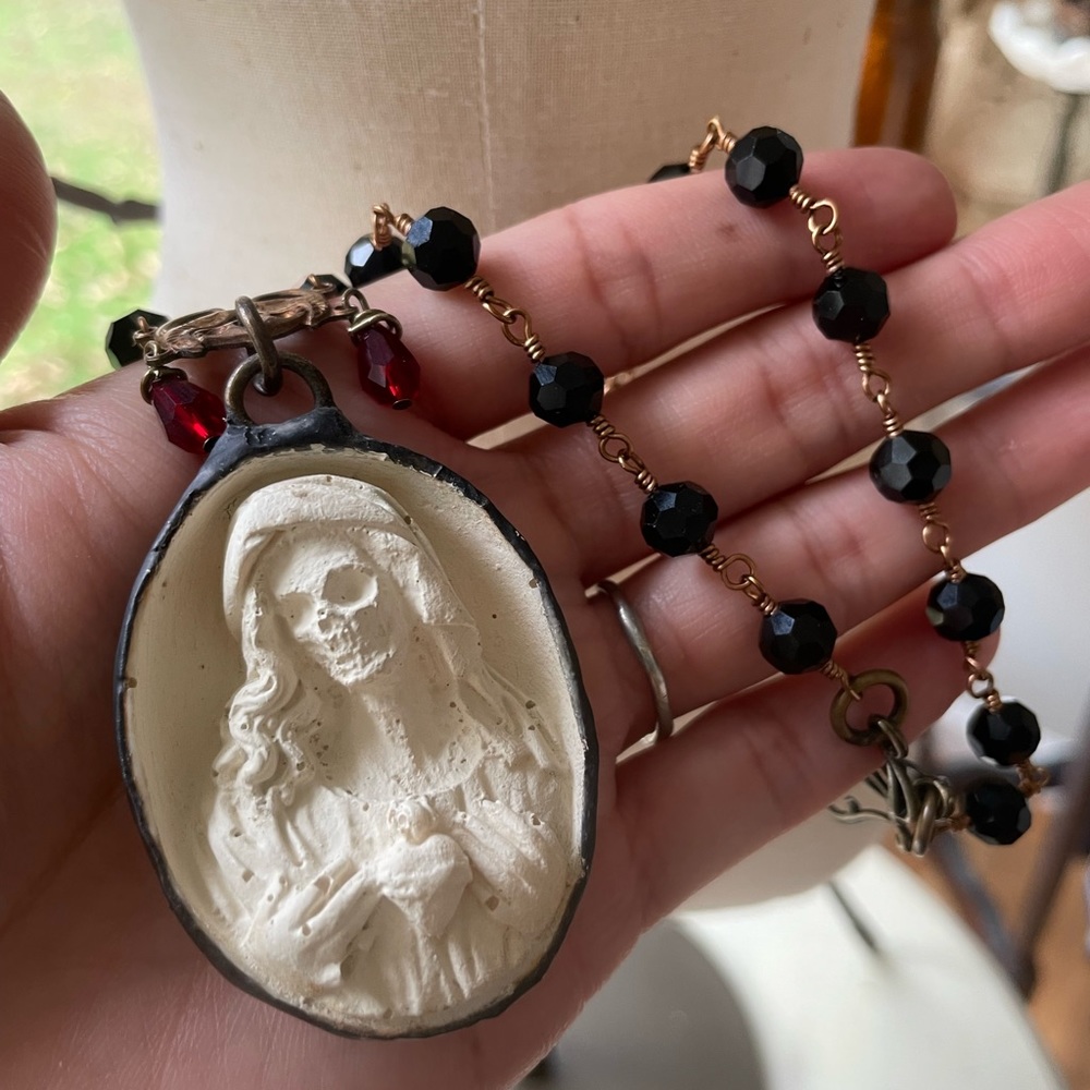 Antique inspired Memento Mori Virgin Mary Rosary